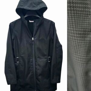 Free Tech Hooded Jacket Womens L 12-14 Black Full Zip Water Resistant Waist Tabs